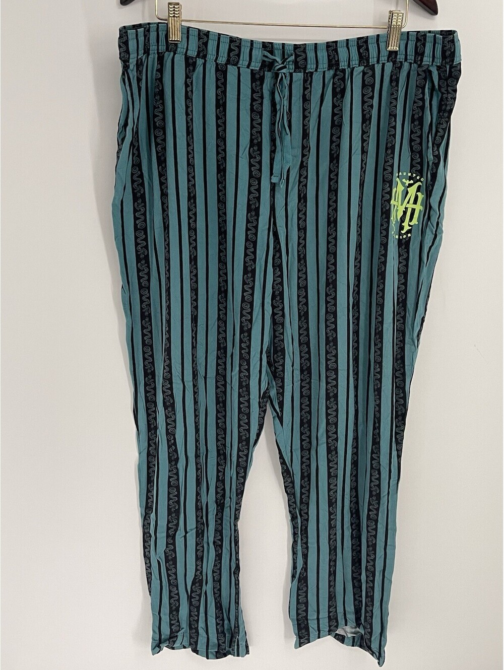 Disney Haunted Mansion Pajama Pants XL Teal Black Striped Lounge Sleepwear
